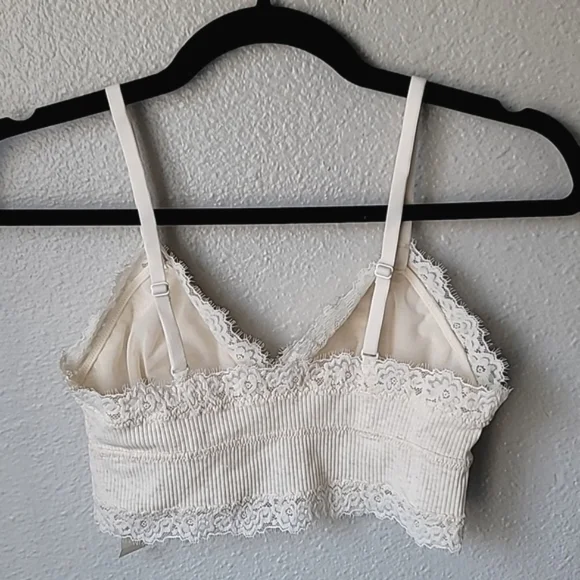 NWT Aerie Ribbed Eyelash Lace Trim Longline Bralette, Small, Color Heather Frost - Picture 9 of 13